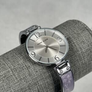 Anne Klein Watch Womens 34mm Silver Dial Lavender Resin Bracelet New Battery